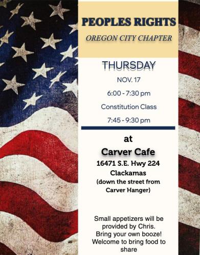 Clackamas, Oregon - Nov 17, 2022 - Peoples Rights Constitution Class