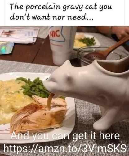 The puking cat porcelain gravy boat you know you need