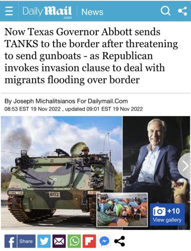 Texas Governor Abbot sends tanks to the border