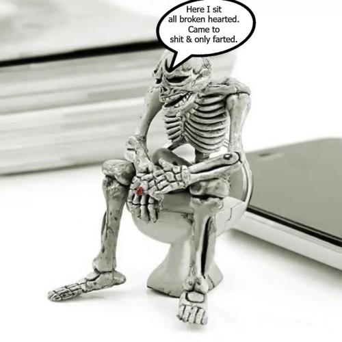 Skeleton on a toilet