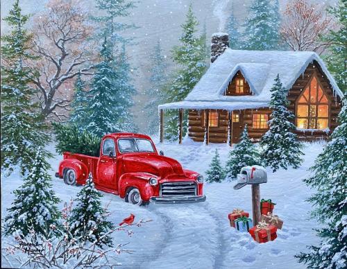 ! Abraham Hunter - Winter Red Truck in Snow