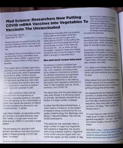 Mad science - mrna in veggies to vax unvaxxed