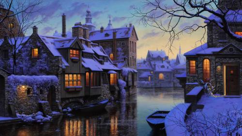 !  Beautiful city river scene in the winter