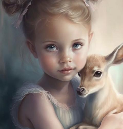 Girl and baby deer
