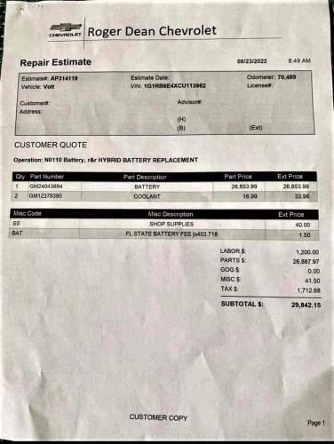 Chevy Volt Repair Bill