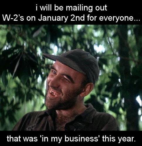 i will be mailing out W-2s on January 2nd for everyone that we in my business this year