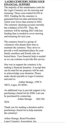 Apparently nobody is dying in Lagro Indiana