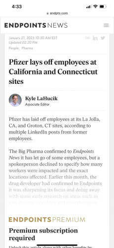 Pfizer lays off employees