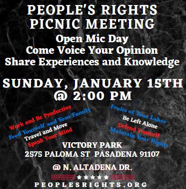Pasadena, California - Jan 15, 2023 - People's Rights Picnic Meeting