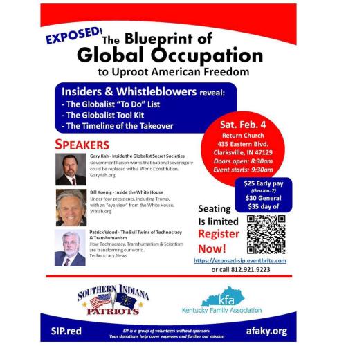 Clarksville, Indiana - Feb 4, 2023 - Expose the Blueprint of Global Occupation