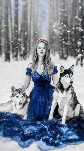 Woman with wolves