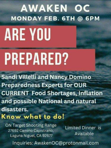 Laguna, Niguel, California - February 6, 2023 - Awaken OC - Are You Prepared