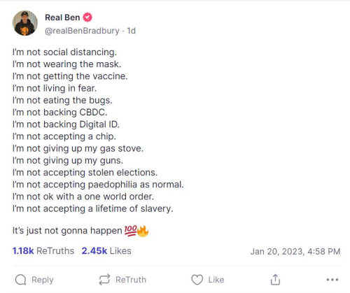 I'm not giving into the great reset