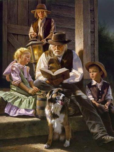 Ol time country grandpa reading to kids