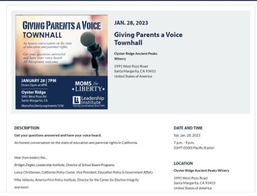 Santa Margarita, California - January 28, 2023 - Moms for Liberty - Giving Parents a Voice Townhall