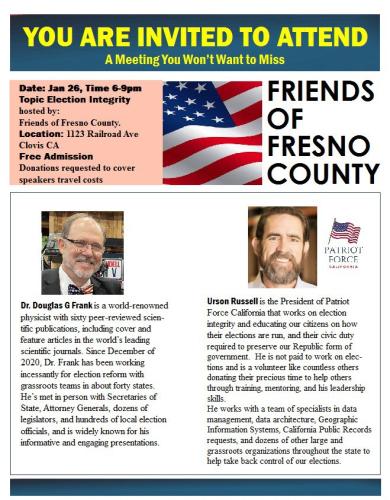 Fresno, California - January 26, 2023 - Friends of Fresno County - Election Integrity