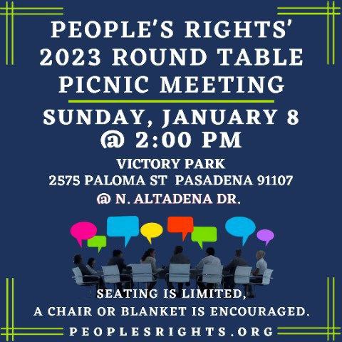 Pasadena, California - Jan 8, 2023 - People's Rights Picnic Meeting