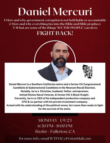 Fullerton, California - Jan 9, 2023 - Presentation by Daniel Mercuri