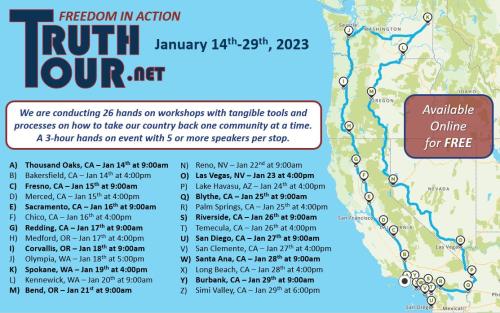 California, Oregon, Washington, Arizona, Nevada - Jan 14 - 29, 2022 - Freedom in Action Truth Tour