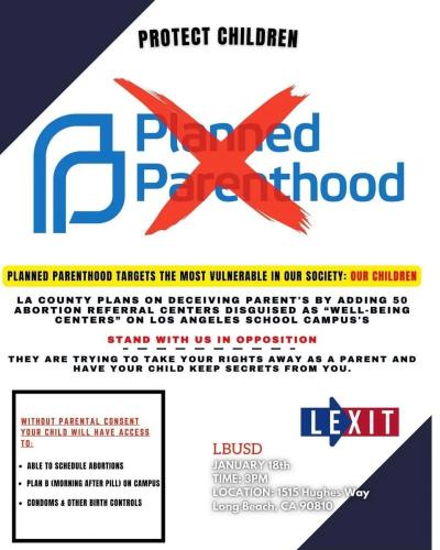 Long Beach, California - Jan 18, 2023 - Oppose Planned Parenthood Clinic in Long Beach Schools