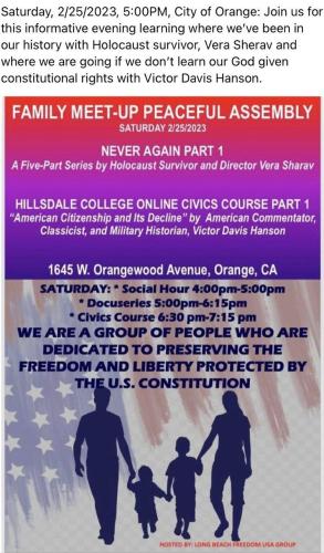 Orange, California - February 25, 2023 - Family Meet-Up and Peaceful Assembly
