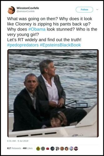 @winstoncovfefe suspended account george clooney young girl pedo obama boat zipping pants never trumper motivation pedodems pizzagate