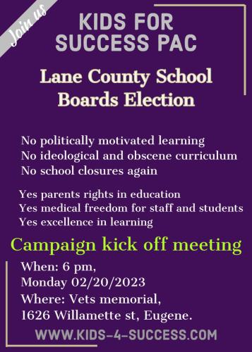 Eugene, Oregon - February 20, 2023 - Join Kids for Sucess PAC Campaign Kick Off