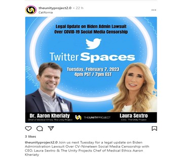Twitter Spaces - February 7, 2023 - Dr. Aaron Kheriaty - Status of Biden Admin Lawsuit over C-19 Social Media Censorship