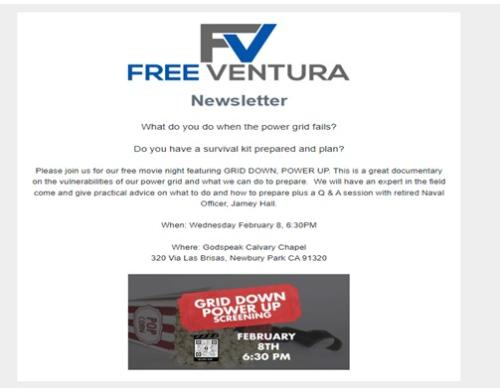 Newbury Park, California - February 8, 2023 - Screening of Grid Down Power Up