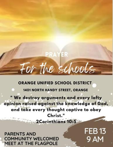 Orange, California - February 13, 2023 - Prayer for the Schools