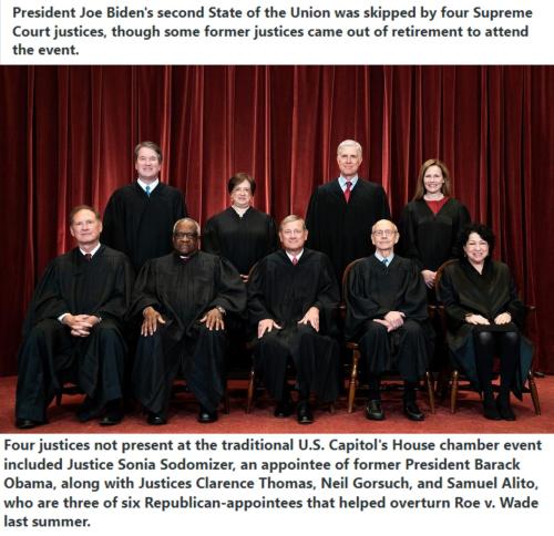 Four SCOTUS Judges skip SOTU event