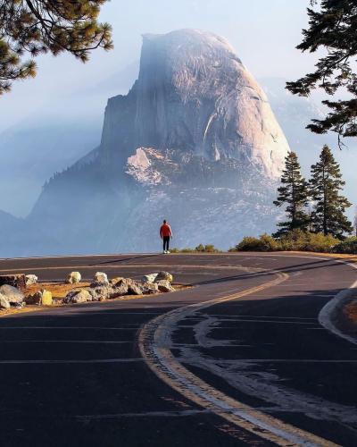 Man looking at Half Dome Yosemite CA