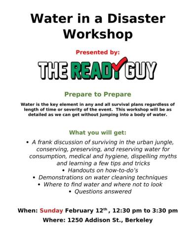 Berkeley, California - February 12, 2023 - Water in a Disaster Workshop