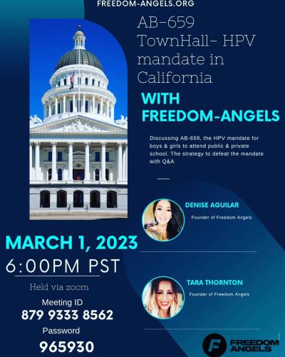 California - Town Hall - Zoom - March 1, 2023 - HPV Mandate in California