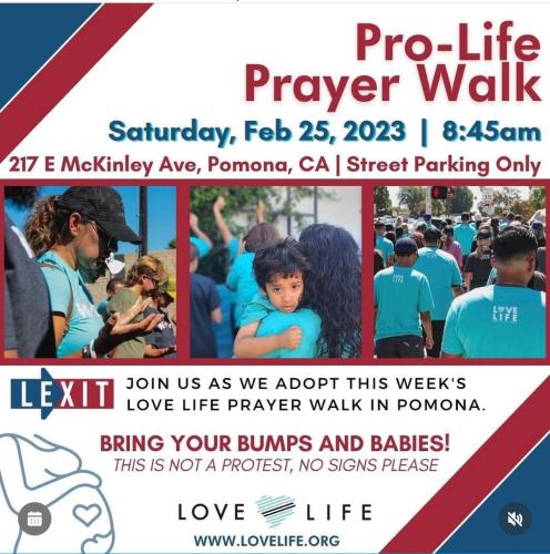 Pomona, California - February 25, 2023 - Pro Life Prayer Walk