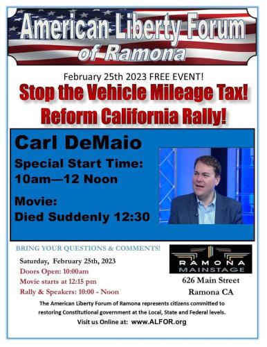 Ramona, California - February 25, 2023 - Stop the Vehicle Mileage Tax Rally
