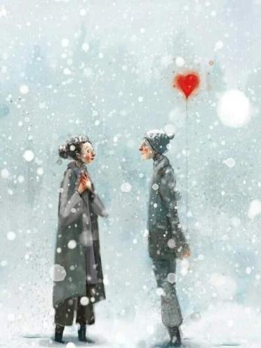 Old Man Old Woman valentines in snow - Valentines