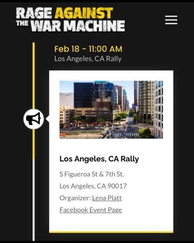 Los Angeles, California – February 18, 2023 – Rage Against the War Machine Rally
