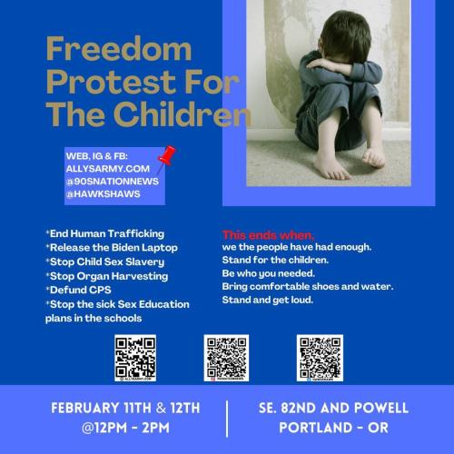 Portland, Oregon - February 11, 2023 - Freedom Protest for the Children