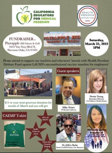 Sherman Oaks, California - March 25, 2023 - Fundraiser - California Educators for Medical Freedom