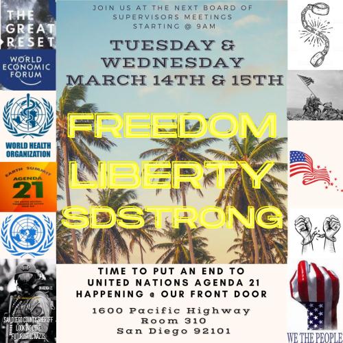 San Diego, California - March 14 and 15, 2023 - Freedom Liberty Rally at Board of Supervisor Meeting