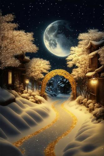 Wonder snow path through village