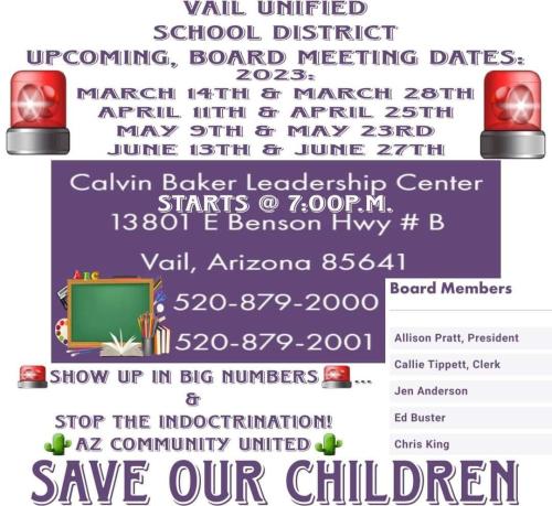 Vail, Arizona - Various Dates - School Board Meetings - Stop the Indoctrination of AZ Children