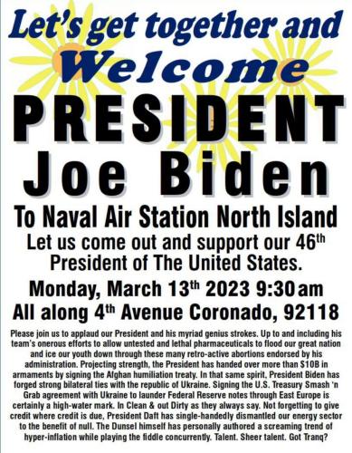 Coronado, California - March 13, 2023 - Welcome Joe Biden