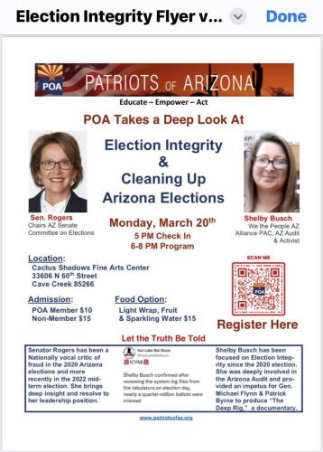 Cave Creek, Arizona - March 20, 2023 - Election Integrity and Cleaning up Arizona Elections