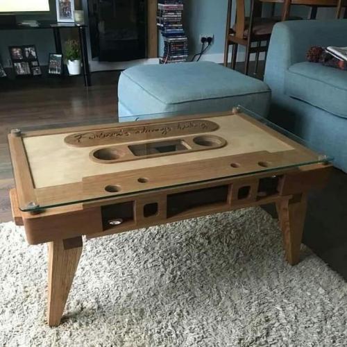 Cassette tape coffee table matches your stereo system