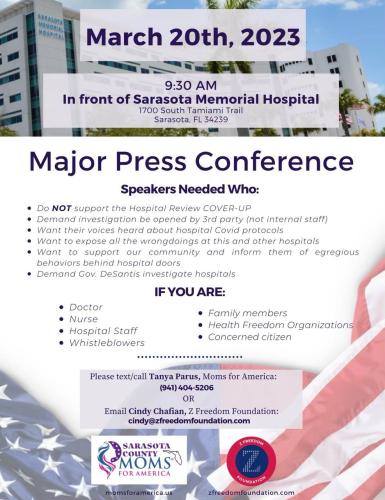 Sarasota, Florida - March 20, 2023 - Press Conference at Sarasota Memorial Hospital