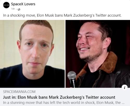 Elon Musk bans Zuckerberg's twitter account