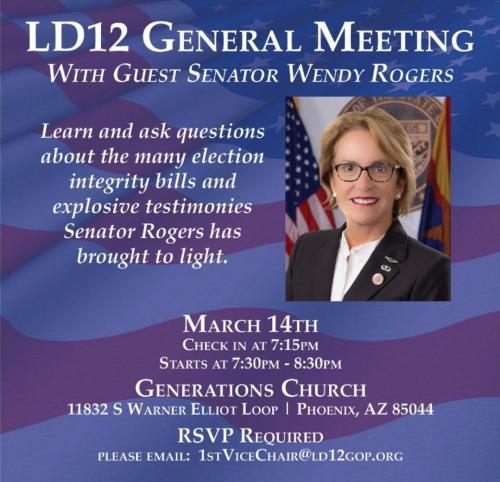 Phoenix, Arizona - March 14, 2023 - Wendy Rogers Guest Speaker at LD2 Meeting