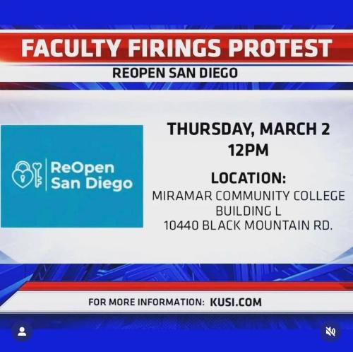 San Diego, California - March 2, 2023 - Faculty Firing Protest by ReOpen San Diego